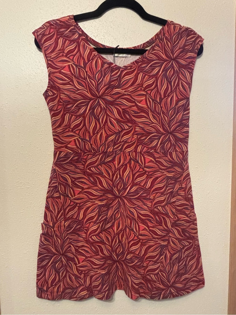 Za Zen Floral Print Red Cap-Sleeve Women's Dress w/pockets M
0018S
